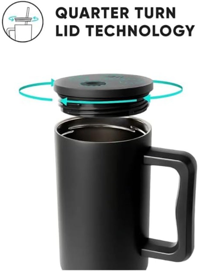 كوب من الفولاذ المقاوم للصدأ معزول بتفريغ الهواء سعة، مزود بمقبض وغطاء مانع للتسرب وماصة قابلة لإعادة الاستخدام - يحافظ على المشروبات ساخنة وباردة، مثالي للسفر والنادي الرياضي (أسود) - Image 4